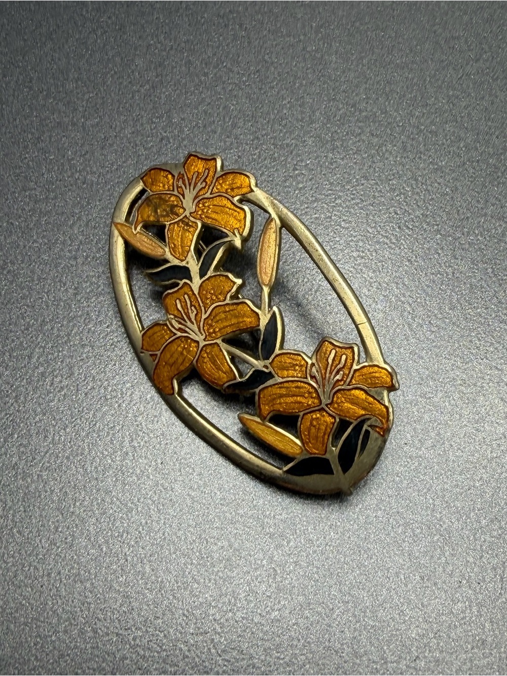 💕2/$20 Vintage Cloisonné Enamel Brooch - Yellow Flower Design